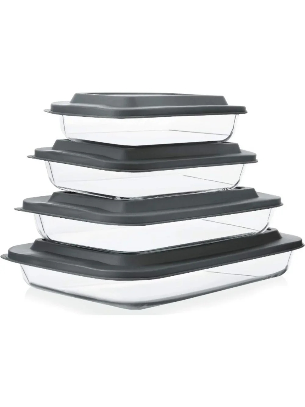 8-Piece Rectangular Glass Bakeware Set with Lids - Ideal for Lasagna, Cooking